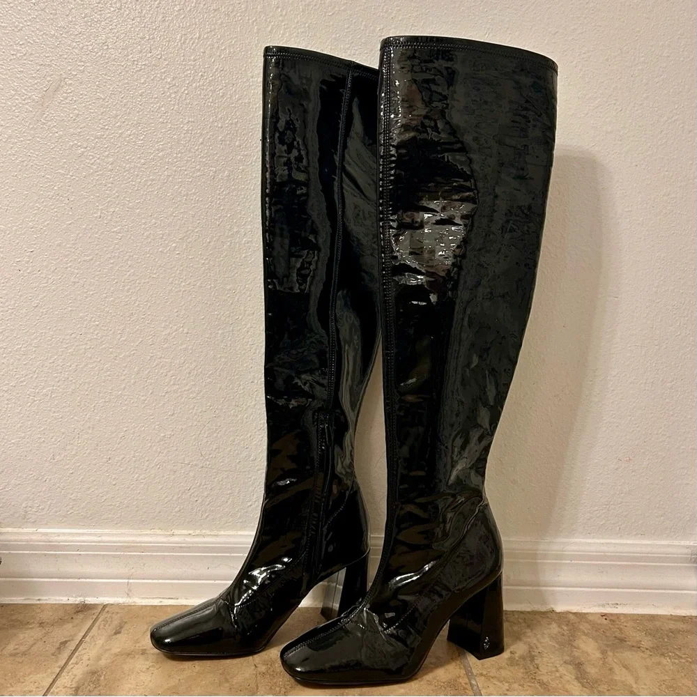 Sam Edelman | Cosette Black Patent Leather Over-The-Knee Block Heel Boots 9.5